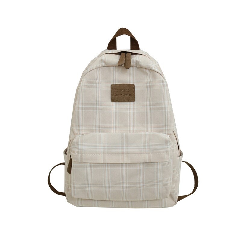 Hocodo Plaid Vrouwen Rugzak Student Leuke Schooltas Rugzak Vrouwelijke Mochilas Feminina Schooltassen Voor Tiener Girs Canvas Tas: Beige