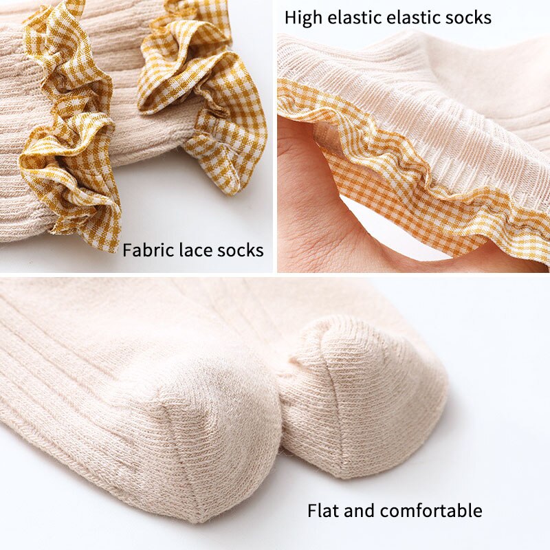 Leuke Lattice Gedrukt Baby Sokken Lente Herfst Zachte Baby Meisje Korte Sokken Voor Kinderen Kant Effen Kleur Kinderen Peuter Sokken