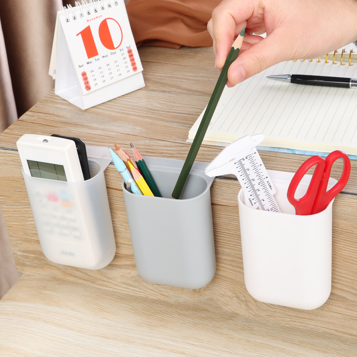 Estuche de lápices colgante , organizador de escritorio, soportes de bolígrafos, Pegatina autoadhesiva sin huellas, caja de almacenamiento para el hogar, oficina y escuela, 3 uds.