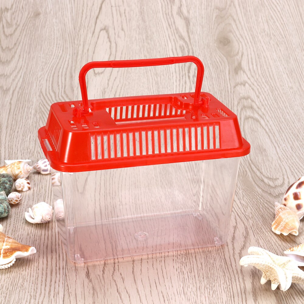 Mini Fish Tank Handheld Fish Tank for Turtle and Pet Fish (Red - Lid for Random)