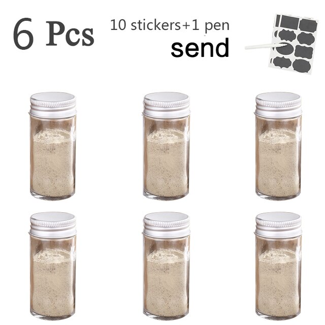 Meerdere Set Kruiden Potten Vierkante Glazen Container Kruiden Fles Keuken Outdoor Camping Kruiden Container Spice Container: 6pcs Round shape