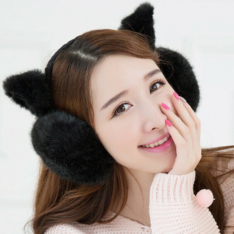 Solid Earlap Faux Fur Winter Warmer Big Earmuffs Thicken Plush Fluffy Ear Muffs: Black