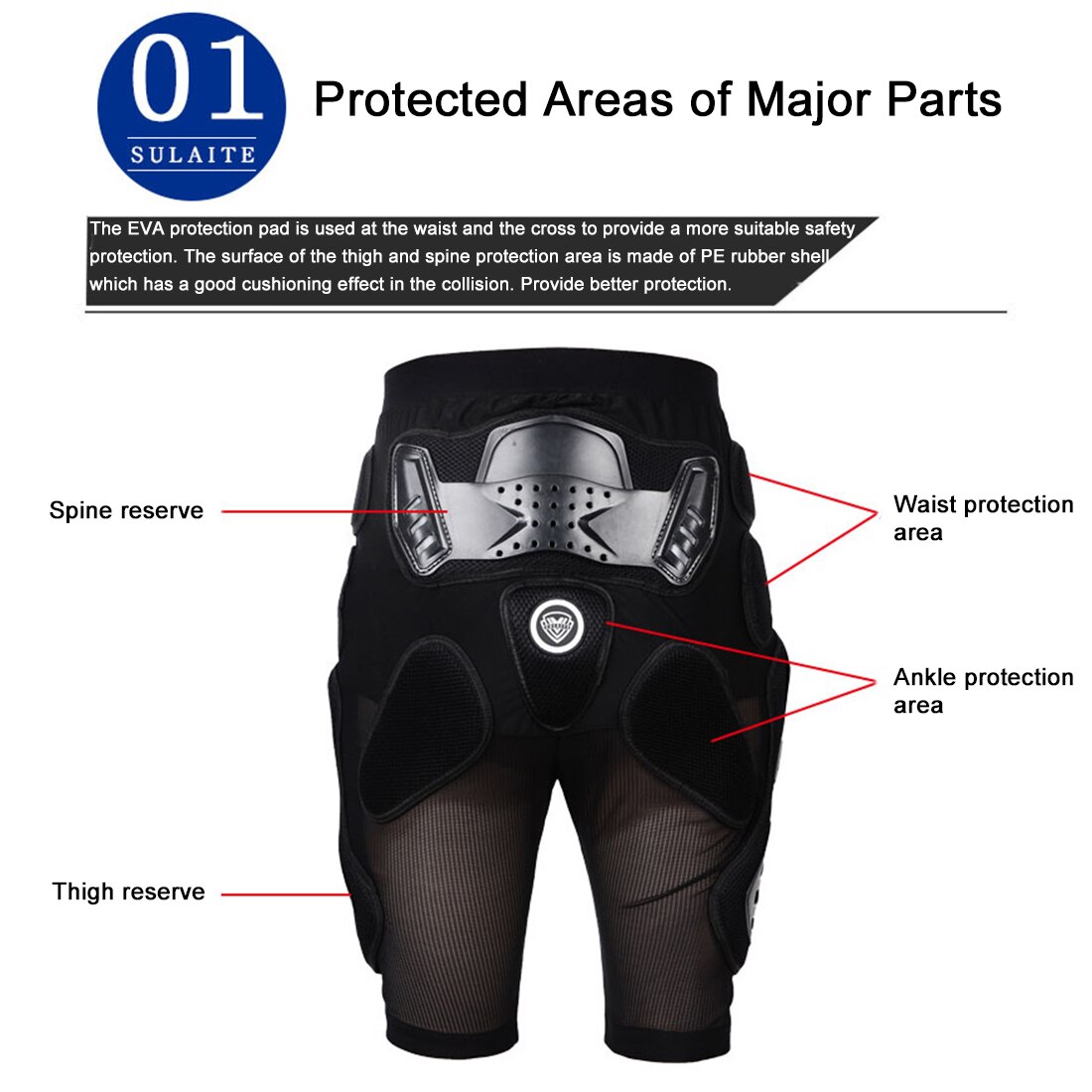 Radfahren Motorrad Rügestochen Hosen Getriebe Hüfte Pad Moto-Cross aus-Straße skaten Ski Rügestochen kurze Hose-Schwarz L XL XXL