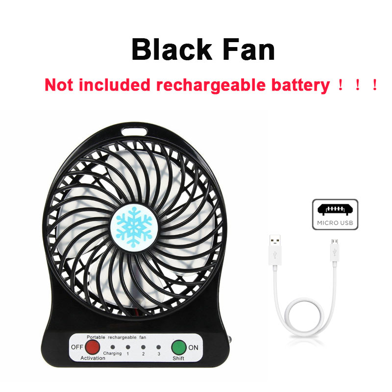 Portable Mini USB LED Fan Light Air Cooler Small Desk Cooler Silent Travel Humidification 2600MAH Lithium Battery fan: black fan