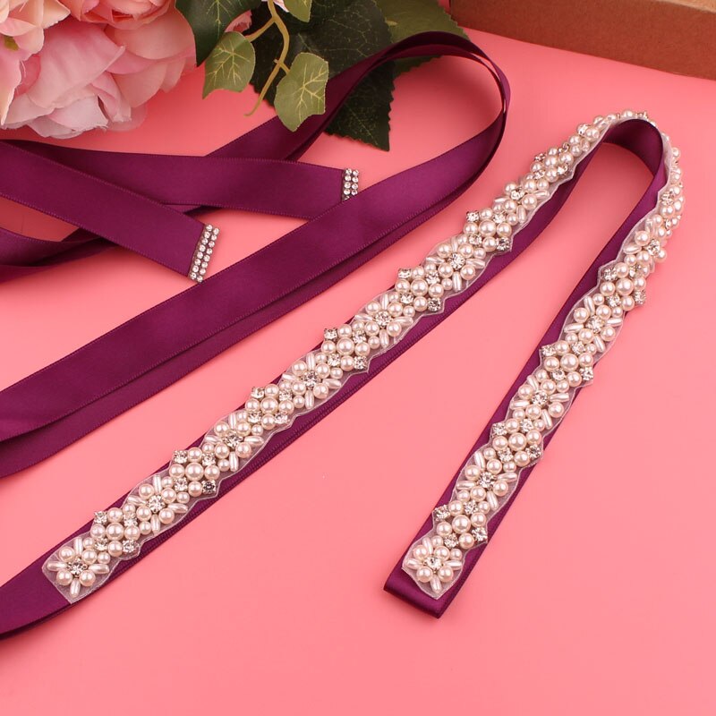 Trouwjurk Riemen Dames Riemen Dubbelzijdig Linten Bruidsjurk Riemen Bruiloft Riemen: grape purple