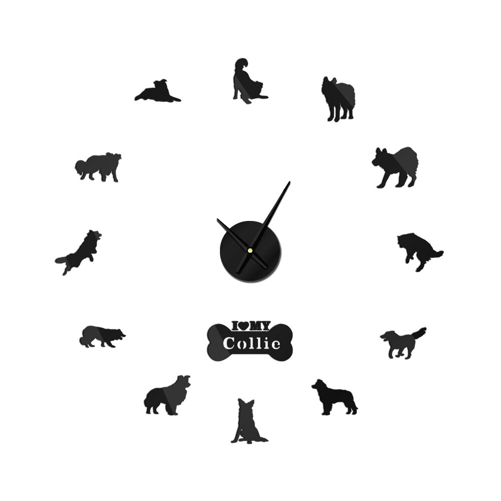 Grenze Schottischen Schäferhund Hund Schäfer Collie Selbst Klebe DIY 3D Wanduhr Kunst Schottischen Wohnheim Zimmer Dekor Mann Chef