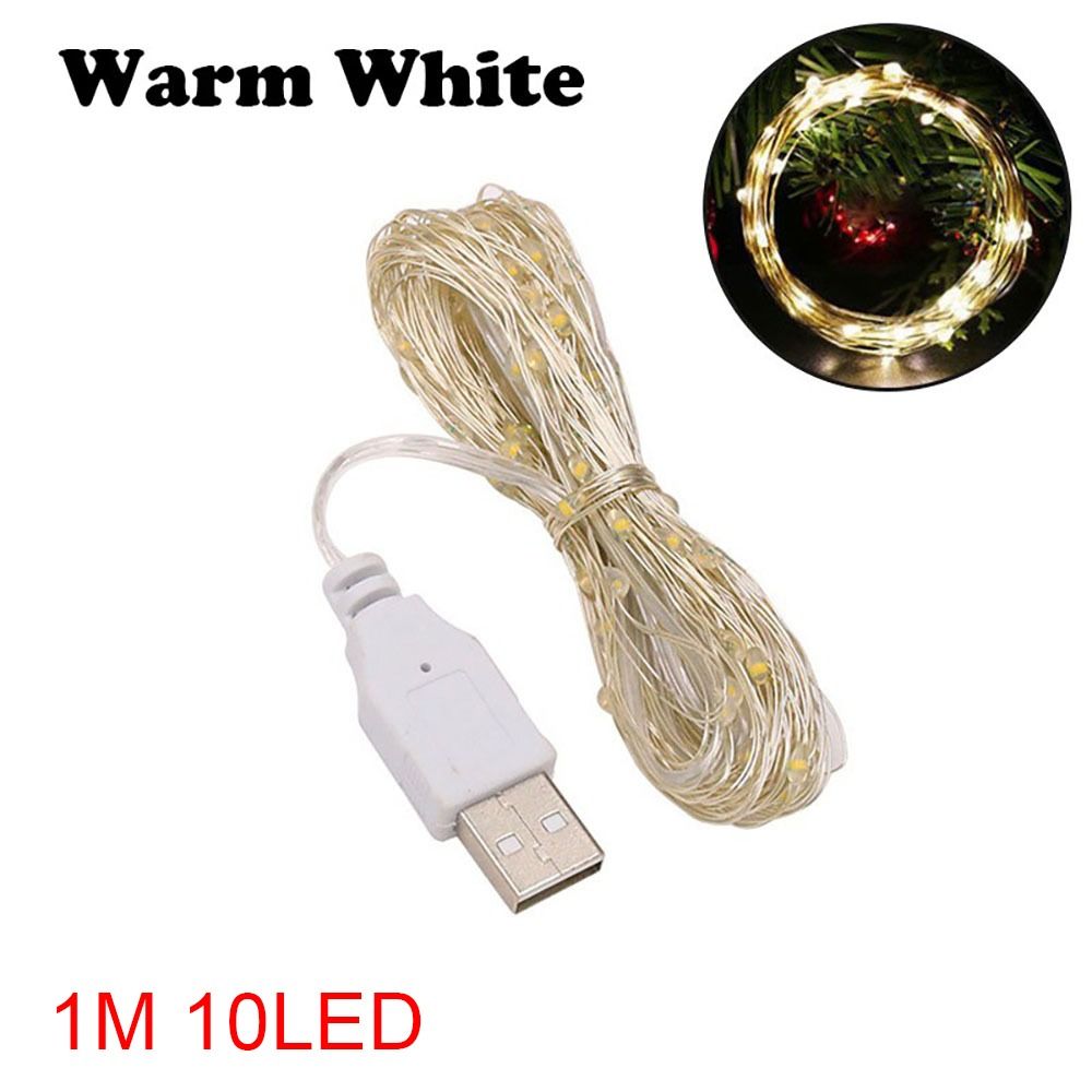 1/2/3/5M/0M USB LED String Lights Copper Silver Wire Garland Light Waterproof Fairy Light For Christmas Wedding Party Decoration: Blue
