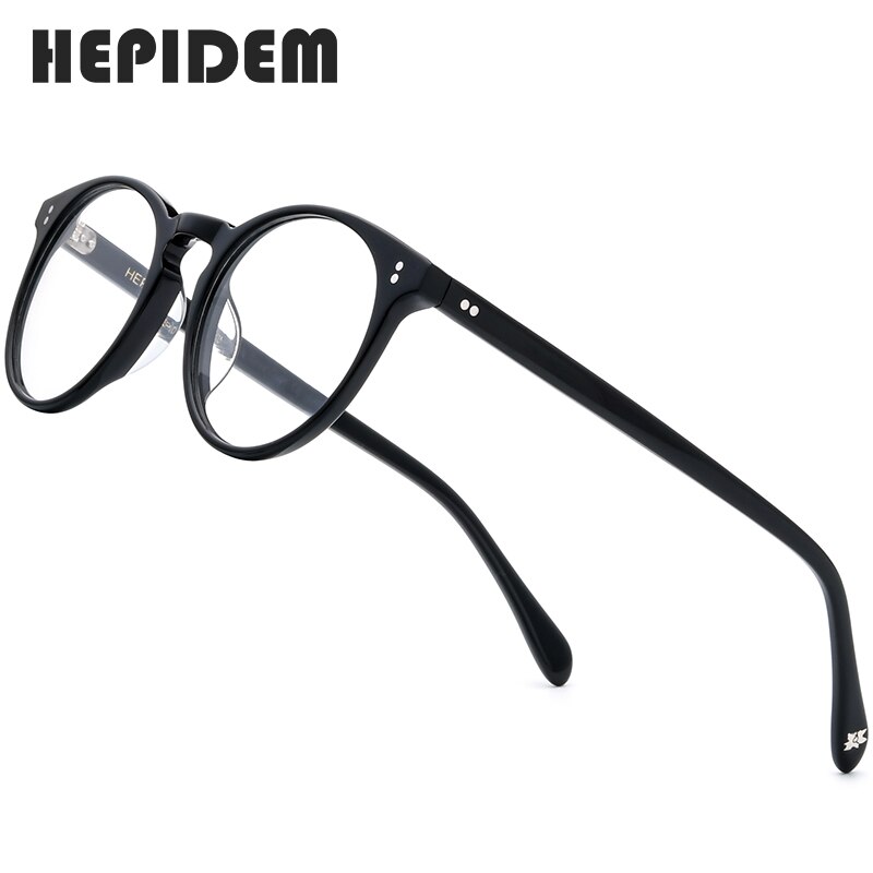 HEPIDEM Montura de gafas ópticas de acetato de para mujer Vintage gafas redondas para hombres gafas de prescripción de miopía gafas 9113: Negro