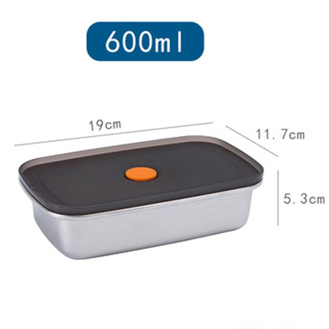 Microwave Lunch Box BPA Free 304 Stainless Steel Refrigerator Crisper Fruit Vegetable Fresh-keeping Box Sealed Food Lunch Box: 600ml