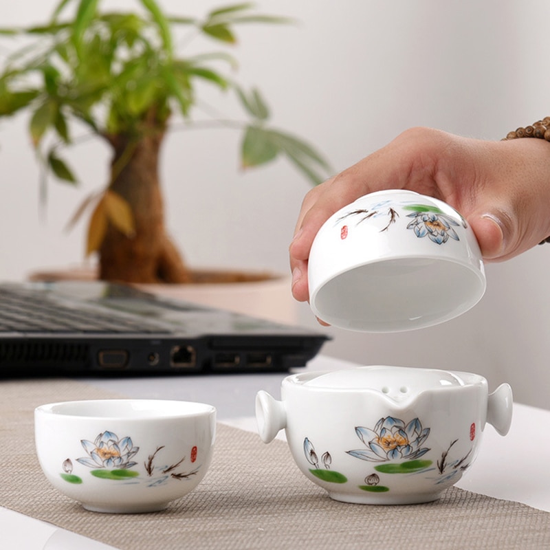 Kung fu gaiwan tekanna tekopp resa te-set inkluderar 1 kanna 2 koppar personlig kontorsrese bärbar tepåse