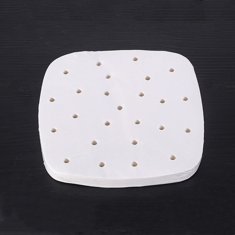 Feuilles de cuisson jetables pour friteuse à Air, papier perforé, 100 pièces, 6/7/8/9 pouces, papier à l'huile de Barbecue antiadhésif, pour cuisson à la vapeur: 8 inch-100pcs-B1