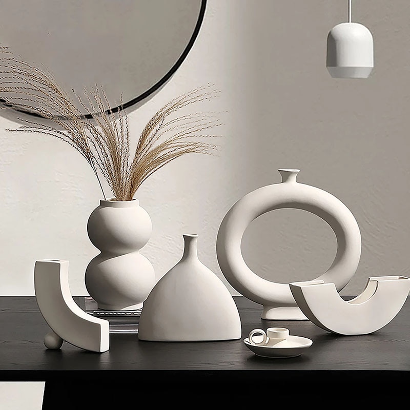 Vase nordique en céramique, décoration de salle, bougeoir, Pot de fleur, décoration de bureau, Art,