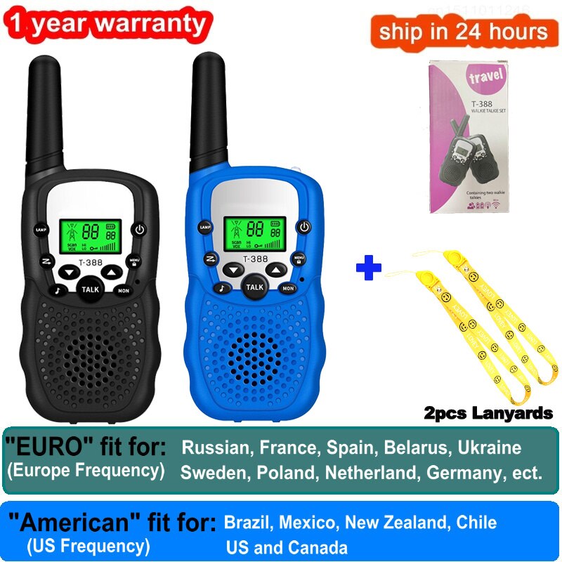 2 pezzi Walkie Talkie bambini Celular giocattoli ricetrasmettitore portatile evidenzia telefono Radio interfono bambini Talkie Walkie regali di compleanno: 1black 1blue 2 Ropes