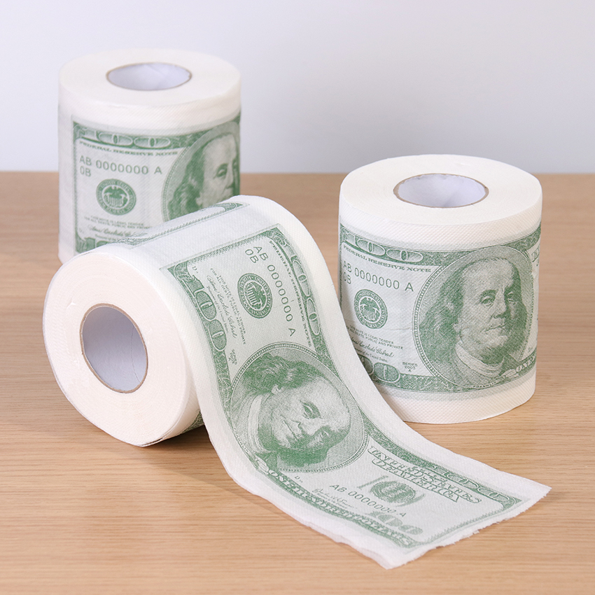 1 rouleau de papier toilette imprimé, pâte de bois, cent Dollars, papier à rouler amusant, papier toilette humoristique, nouveauté , fournitures pour la maison