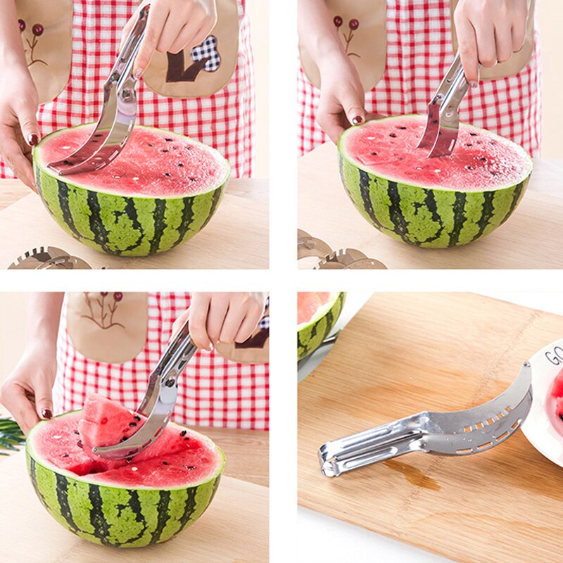 Kitchen Slicer Stainless Steel Watermelon Cutter Fruit Salad Tool Melon Watermelon Windmill Slicer Tong Corer For Summer
