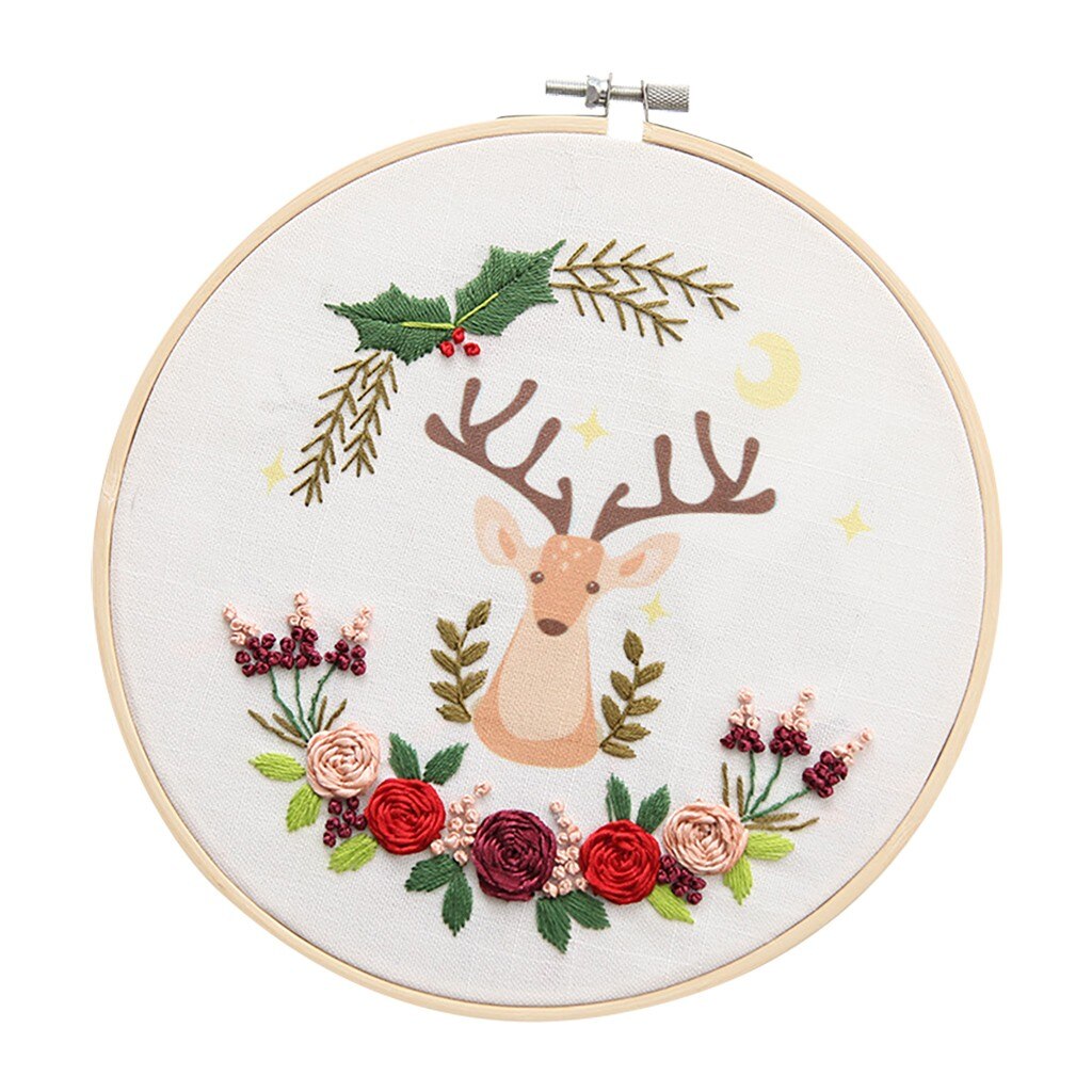 Cross Stitch DIY Stamped Embroidery Starter Kit Cute Animal Pattern Embroidery Cloth Color Threads Tools Kit Bordado