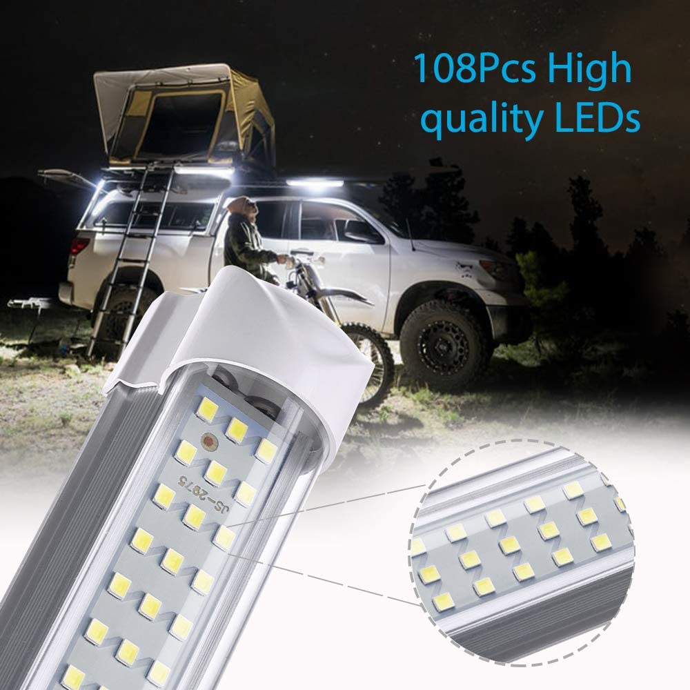 2Pcs 108 LED Car Interior White Strip Light Bar Car Interior Lamp with On/Off Switch Van Cabin Lorry Truck Camper Boat Camper