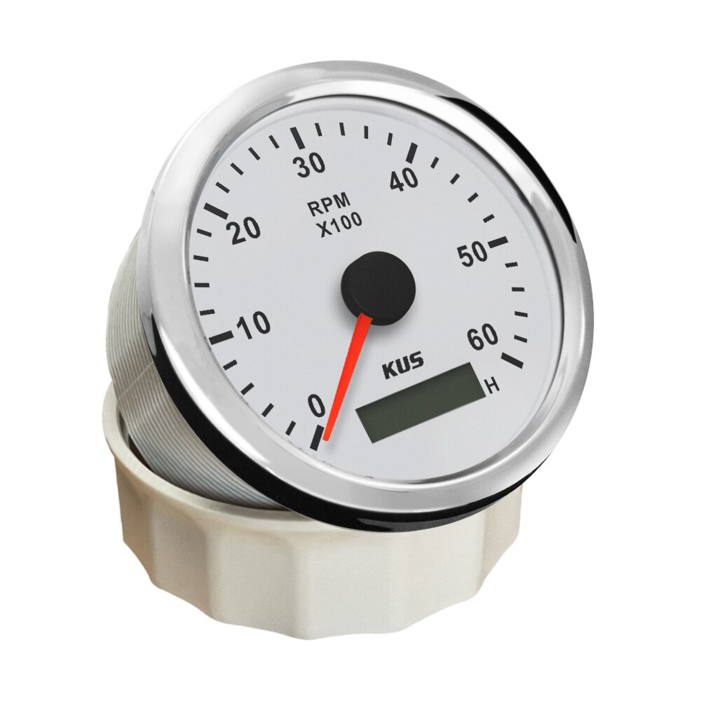 KUS Universal Tachometer RPM Gauge with Hour Meter 3000RPM 4000RPM 6000RPM 8000RPM with Red Yellow Backlight 9-32V 85mm