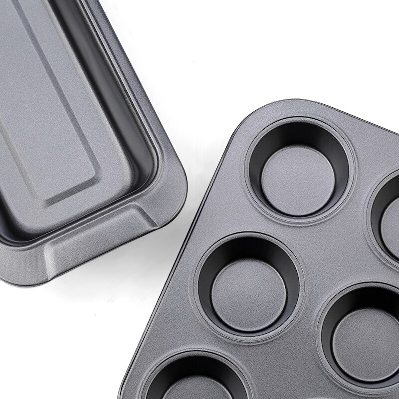 6Pcs Bakeware Set Nonstick Carbon Steel Baking Bread Pan Cookies Sheet Layered Cake 12-Cup Muffin Round and Square Baking Pan