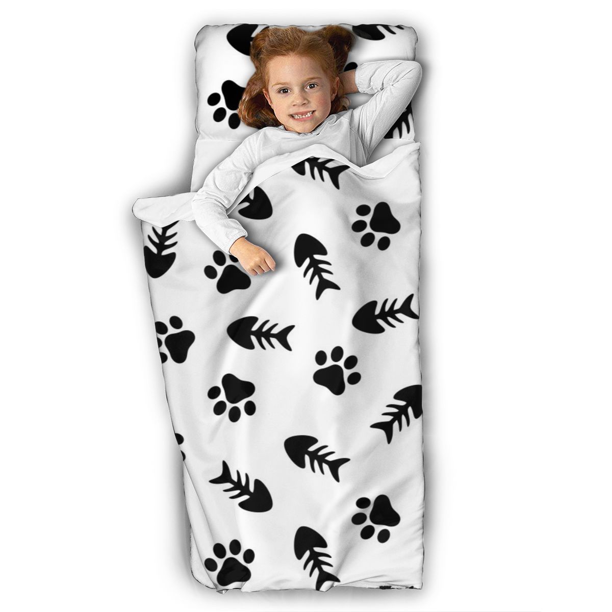 Fishbone And Cat Paw Nap Mat with Pillow for Toddler Boys and Girls Ideal for Daycare and Preschool