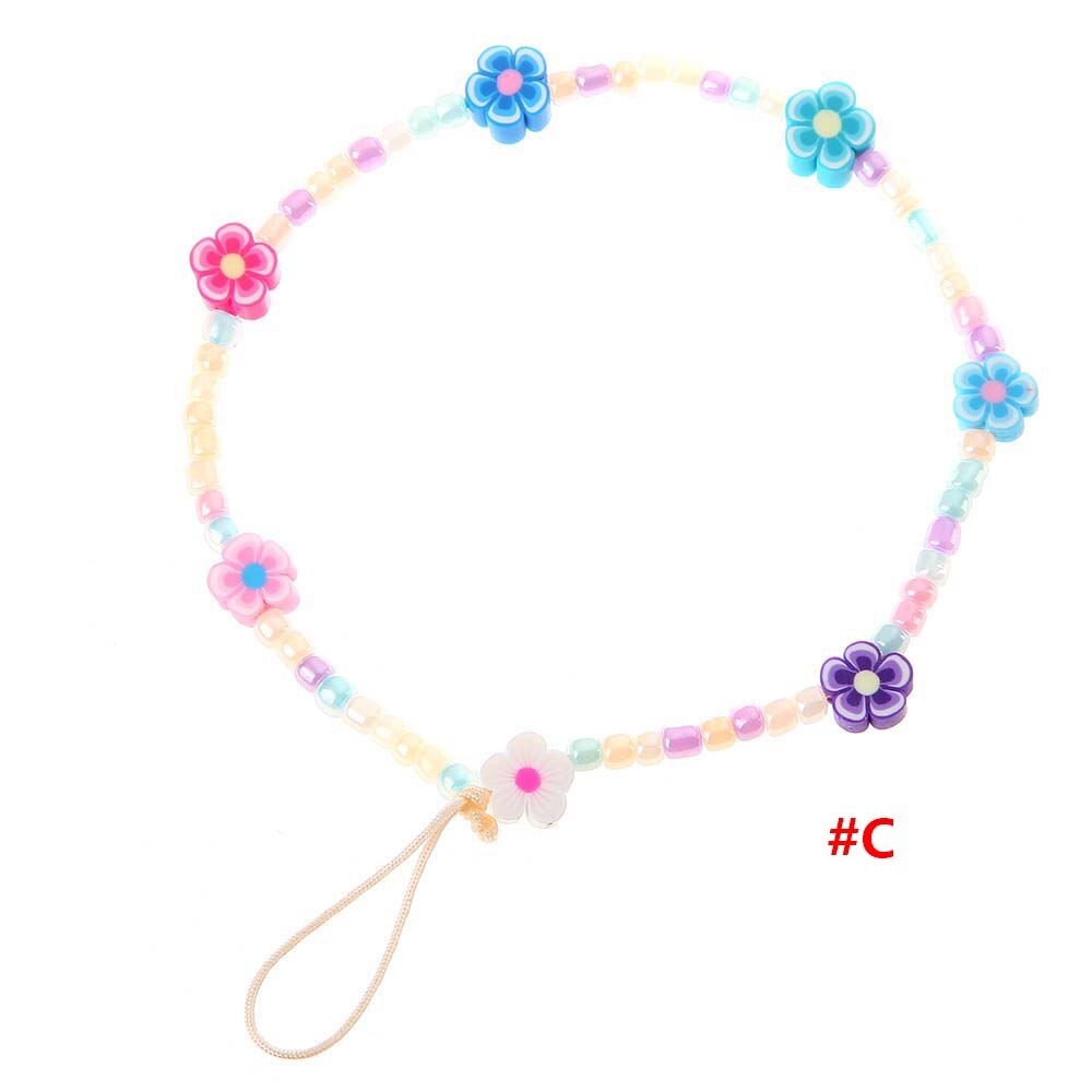 Correa para teléfono móvil, cadena de cuentas de silicona, colgante de flor, cadena de cuentas de cerámica suave para funda de teléfono móvil, cordón colgante, collar: B 3