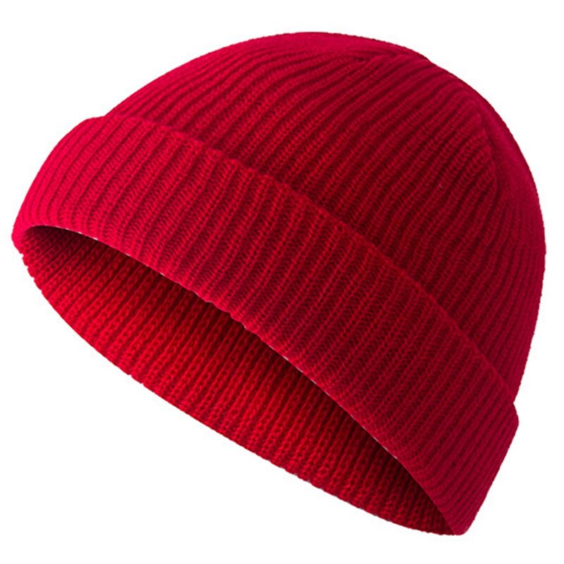 Unisex Beanie Hat Ribbed Knitted Cuffed Winter Hat Warm Short Beanie Casual Solid Color Skullcap Baggy For Adult Men Beanie: RD