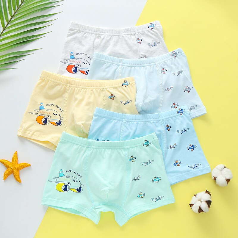 5pcs/Lot 2-8Y Cotton Cartoon Plane Kids Boy Underwear For Baby Children'S Boxer Briefs Boys Underpants: L(4-6 years old)