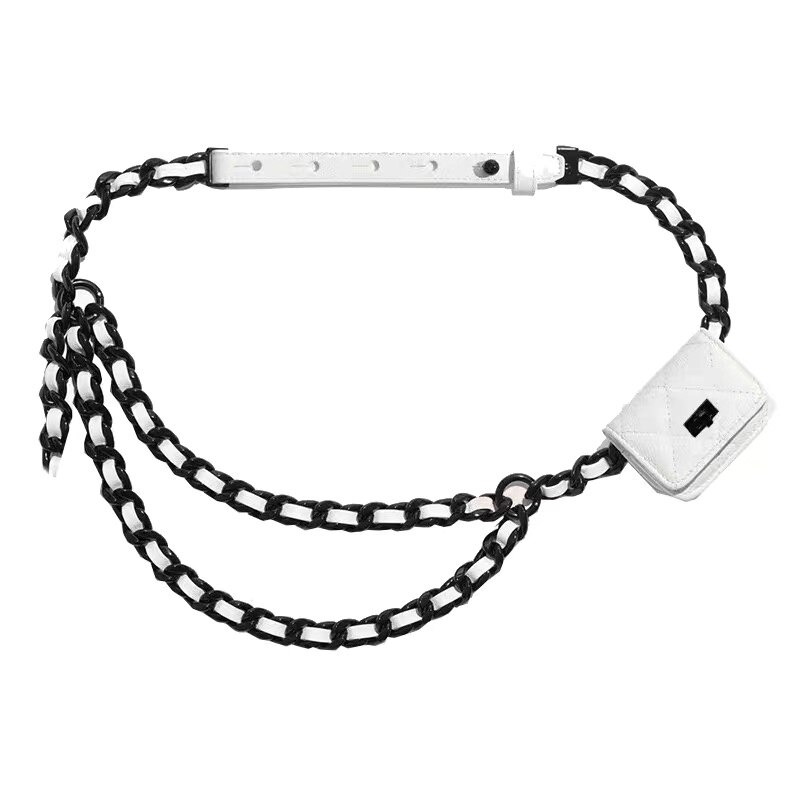 Riñonera de cuero con cadenas pequeñas para mujer, bolso de lujo con solapa, de , con cadena, a cuadros,