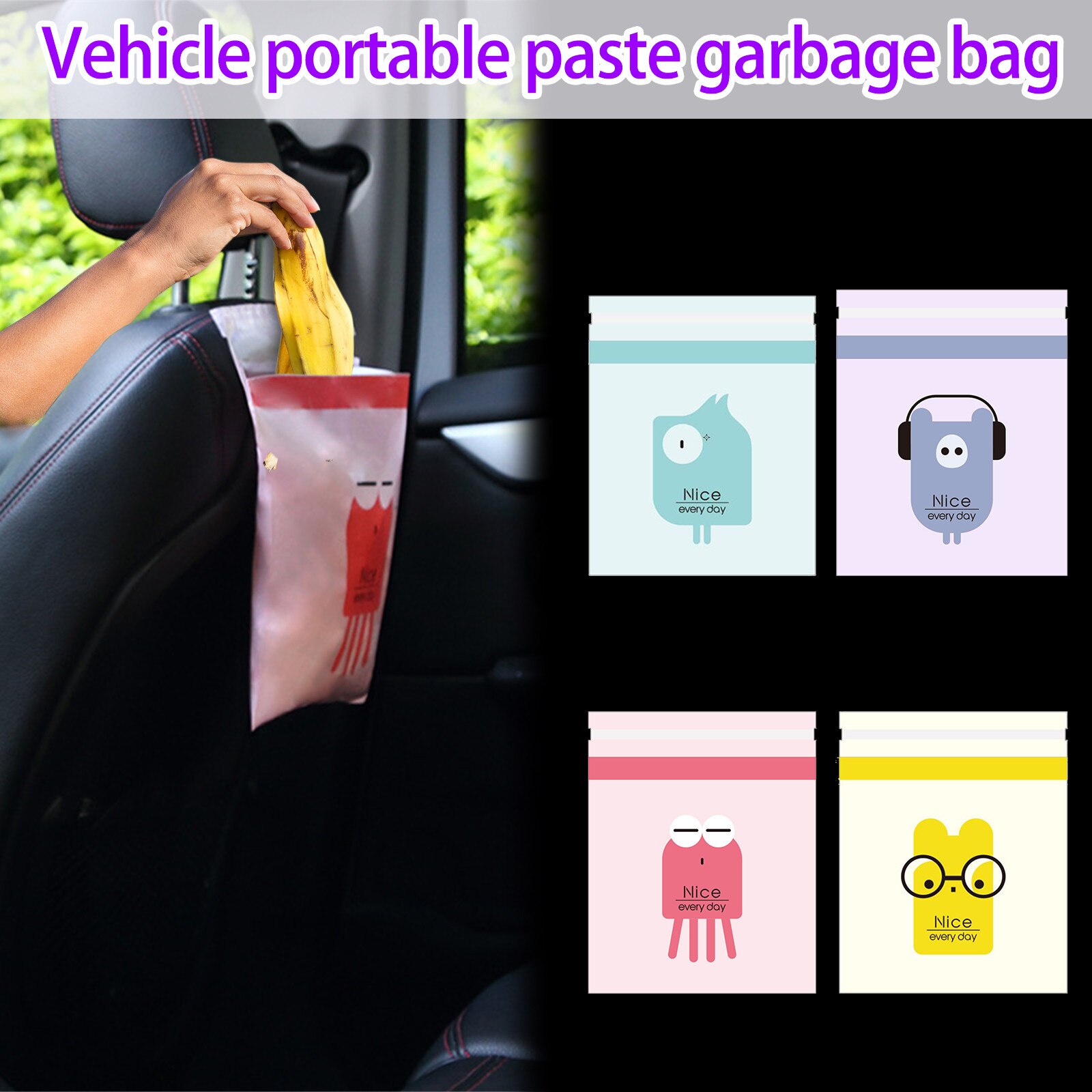 Multiple Cartoon Cute Pattern Optional Portable Garbage Bag Storage Bag Adhesive disposable storage bag car trash bag