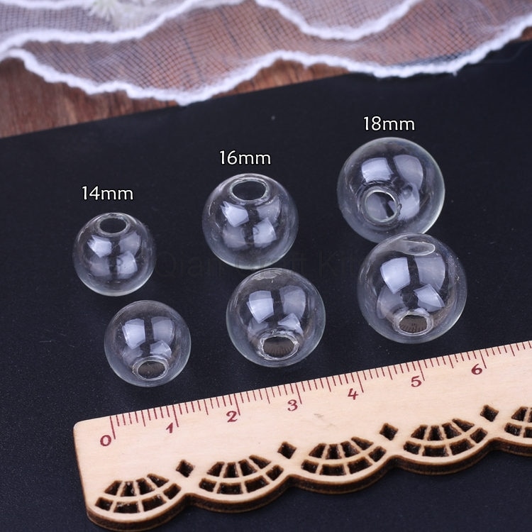 30sets 14mm-18mm Empty Glass Globe Ball Glass Orb Plastic Caps Charms Pendants Glass Vials Wish Bottles Glass Orbs With Caps