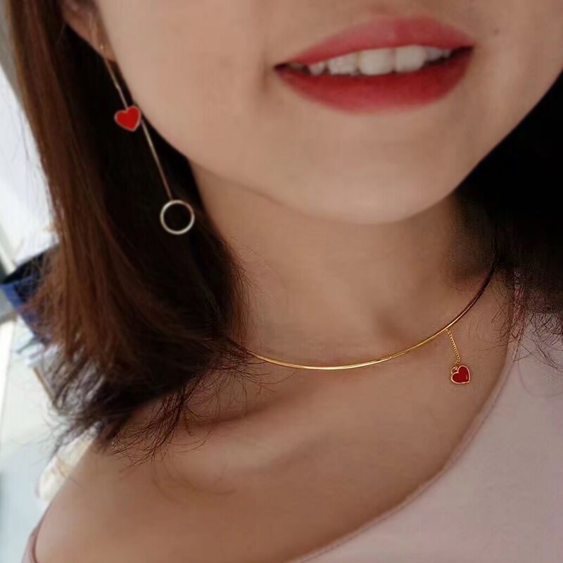 Eenvoudige Rood &amp; Zwart Emaille Hart Choker Ketting Korea Mode Bijoux Vrouwen Koppel Ketting Collier