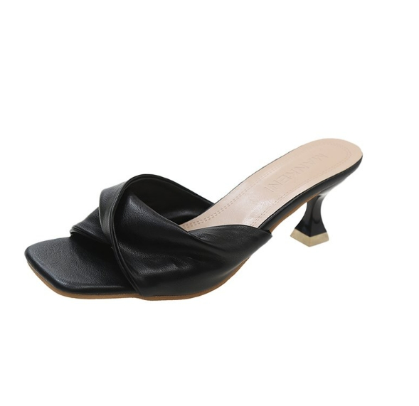 Sandalias sexis de tacón alto con punta estrecha para mujer, zapatillas a la de colores combinados, sandalias deslizantes para de verano: Negro / 43