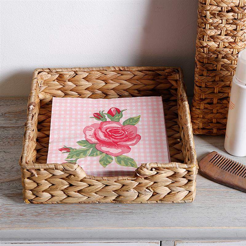 Handmade Straw Tissue Holder Napkin Dispenser Tissue Paper Storage Containers Tissue Holder Tray Weaving Square Tray