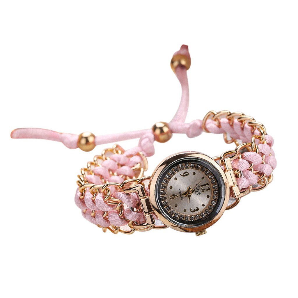 Women Knitting Rope Chain Winding Analog Quartz Movement Wrist Watch Compact Round Woven Wrist Clock Zegarek Damski