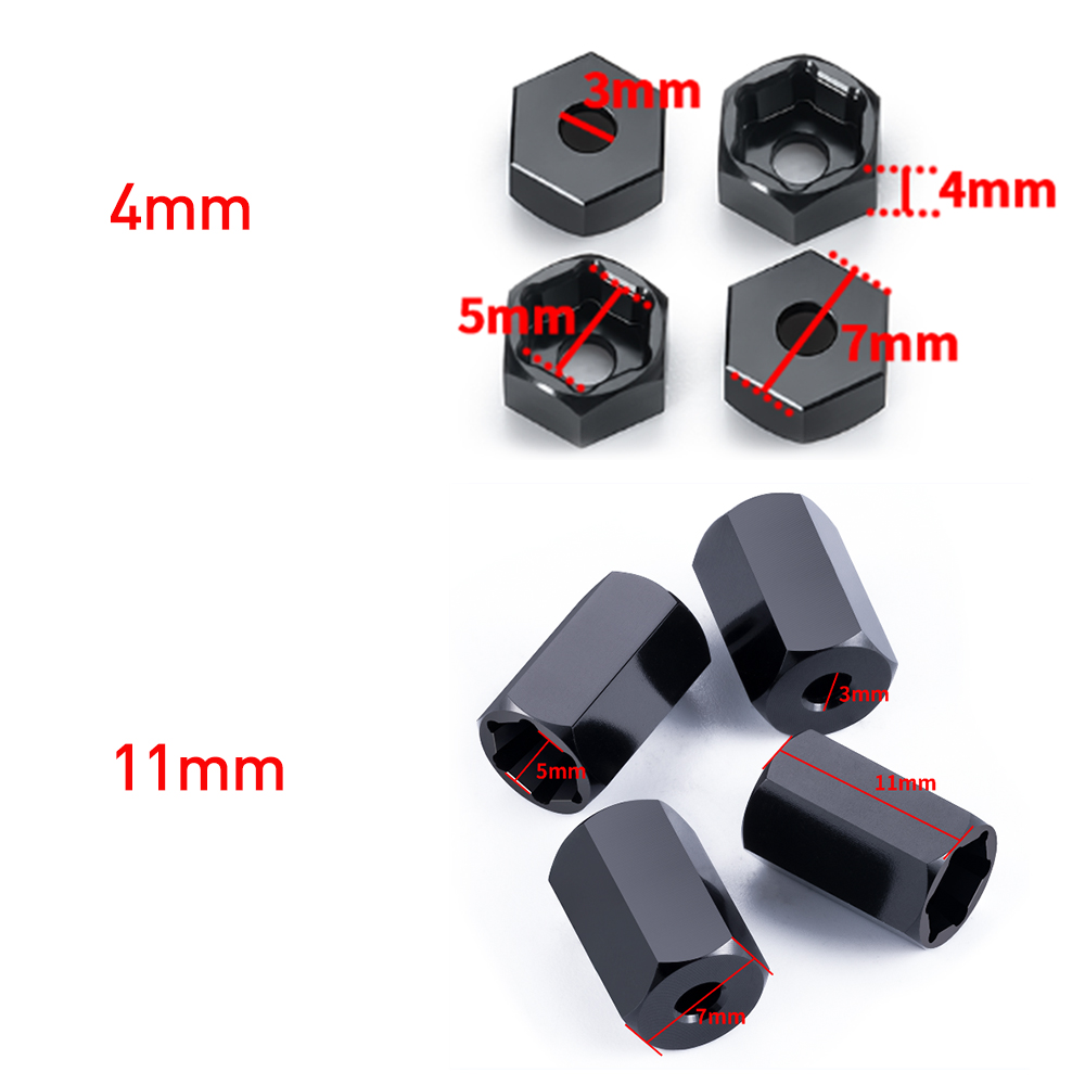 YEAHRUN 4 Uds. Adaptadores de cubo hexagonal de rueda de aluminio de 5mm a 7mm/5mm a 12mm conversión para WPL D12 2WD 1/10 piezas de mejora de camión RC