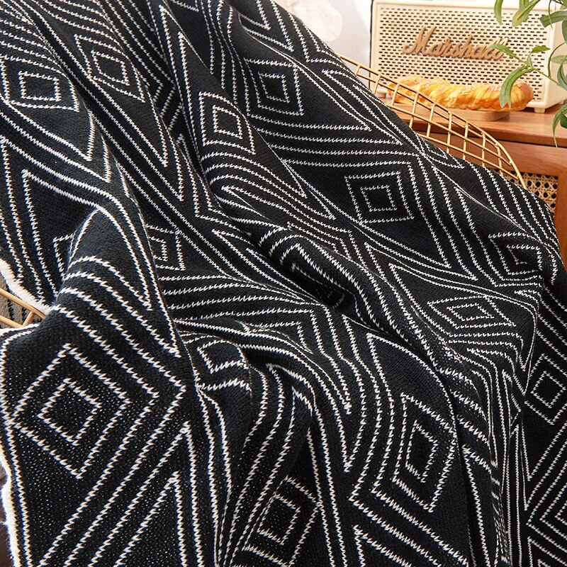 Scandinavische stijl dekens en plaids zwart-wit breien vrijetijdskleding kleine wollen deken quilt dunne dutje bankdeken eenpersoonsdeken