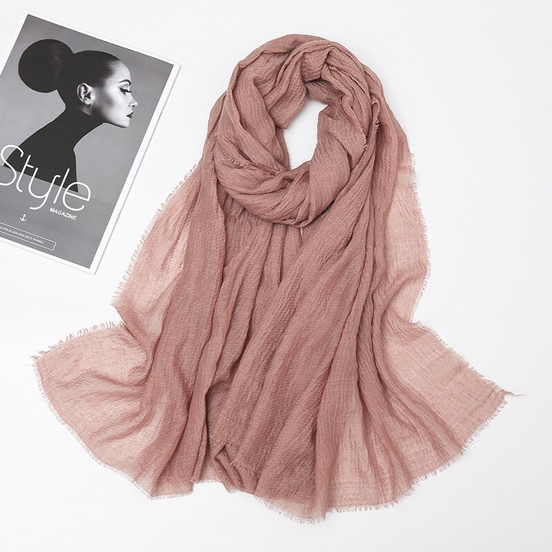 Plain Crinkle Cotton Scarf Women Muslim Hijab Large Size Tassel Scarves Stoles Pleated Islamic Bandana 10pcs/Lot: 10