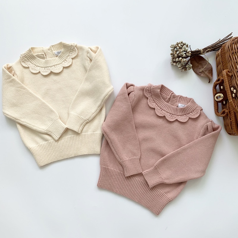 Herfst Winter Kinderen Trui Baby Meisjes Solid Jumper Kinderen Knit Top Mode Meisjes O-hals Handgemaakte Kraag Truien