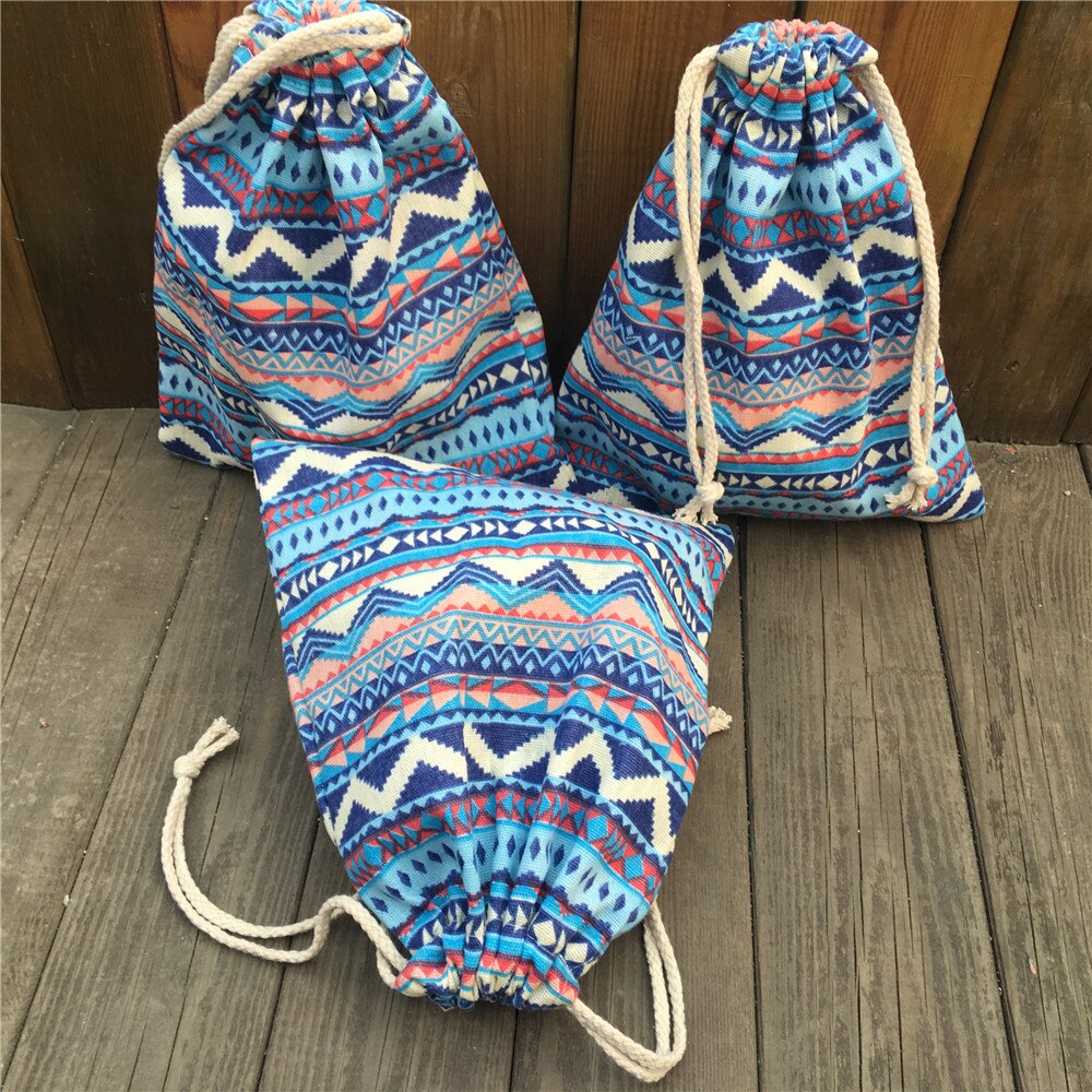 1pc katoenen linnen trekkoord feesttas munt telefoon sleutel etui blauwe zigzag lijn yile 812b