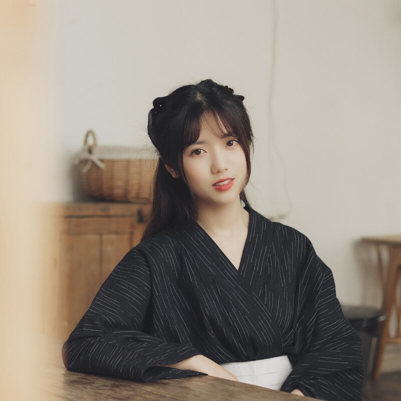 Kimono Obi de Tradition japonaise pour femmes et hommes, robe de pyjama samouraï en coton à rayures noires, rétro avec nœud Yukata, 2022