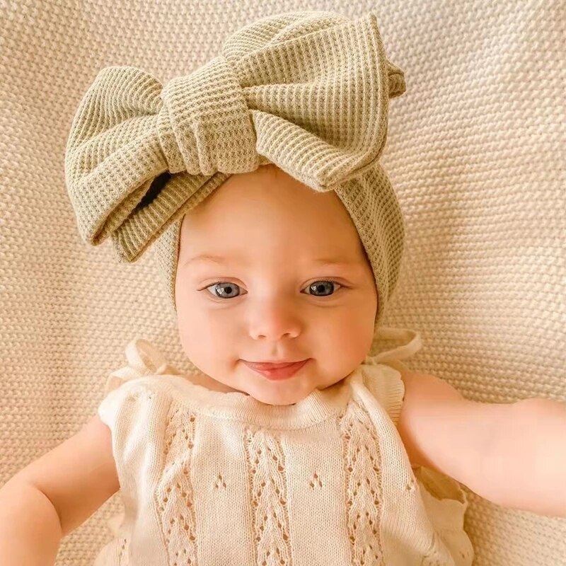 Ins Baby Hoofdband Big Bows Tulband Meisje Hoofdbanden Winter Haaraccessoires Kids Wafel Haarband Peuter Headwraps Dubbele Laag