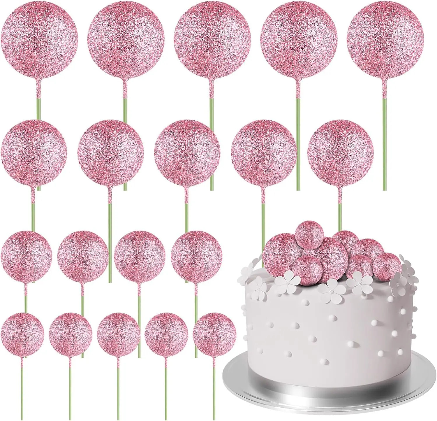 Décorations de décoration de gâteau mini ballon 20 pièces avec pics de boules d'or-décor de gâteau festif pour les célébrations: vert clair
