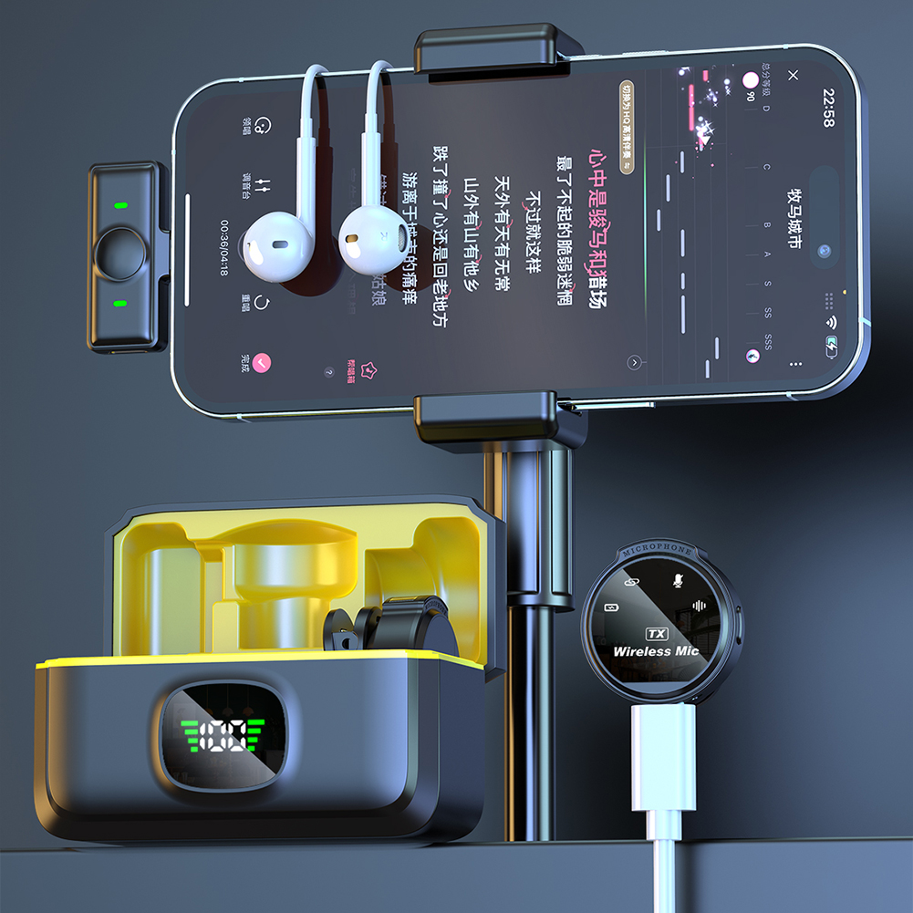 For Xiaomi Wireless Lavalier Lapel Microphone iPhone iPad Android Type-C Phone Live Game Recording Interview with Magnetic Clip