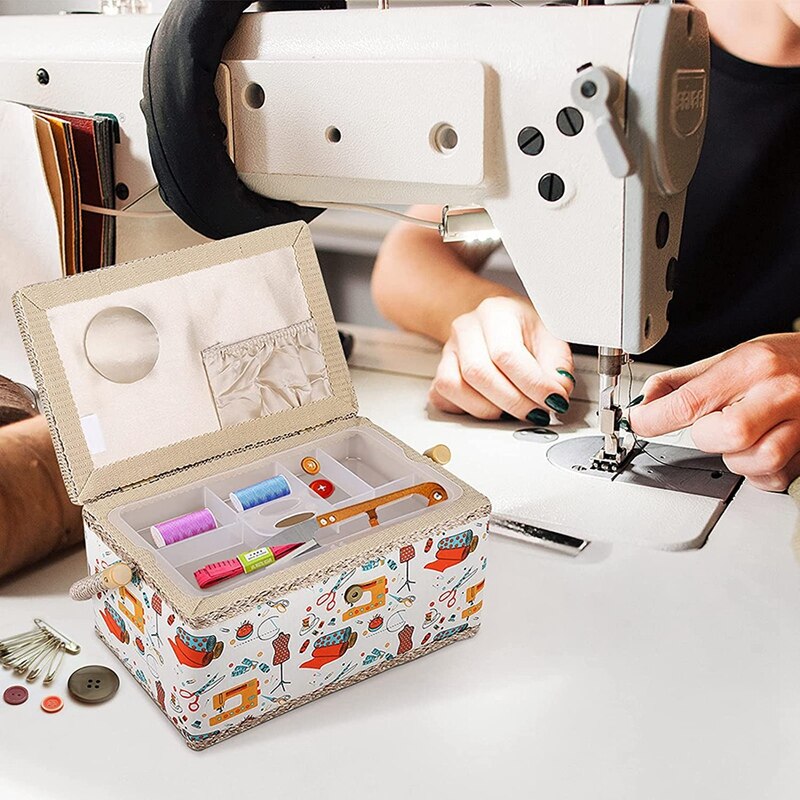 Fabric Sewing Basket Organizer With Removable Tray Household Sewing Storage Organizer Kit Sundry Storage Organizer Box