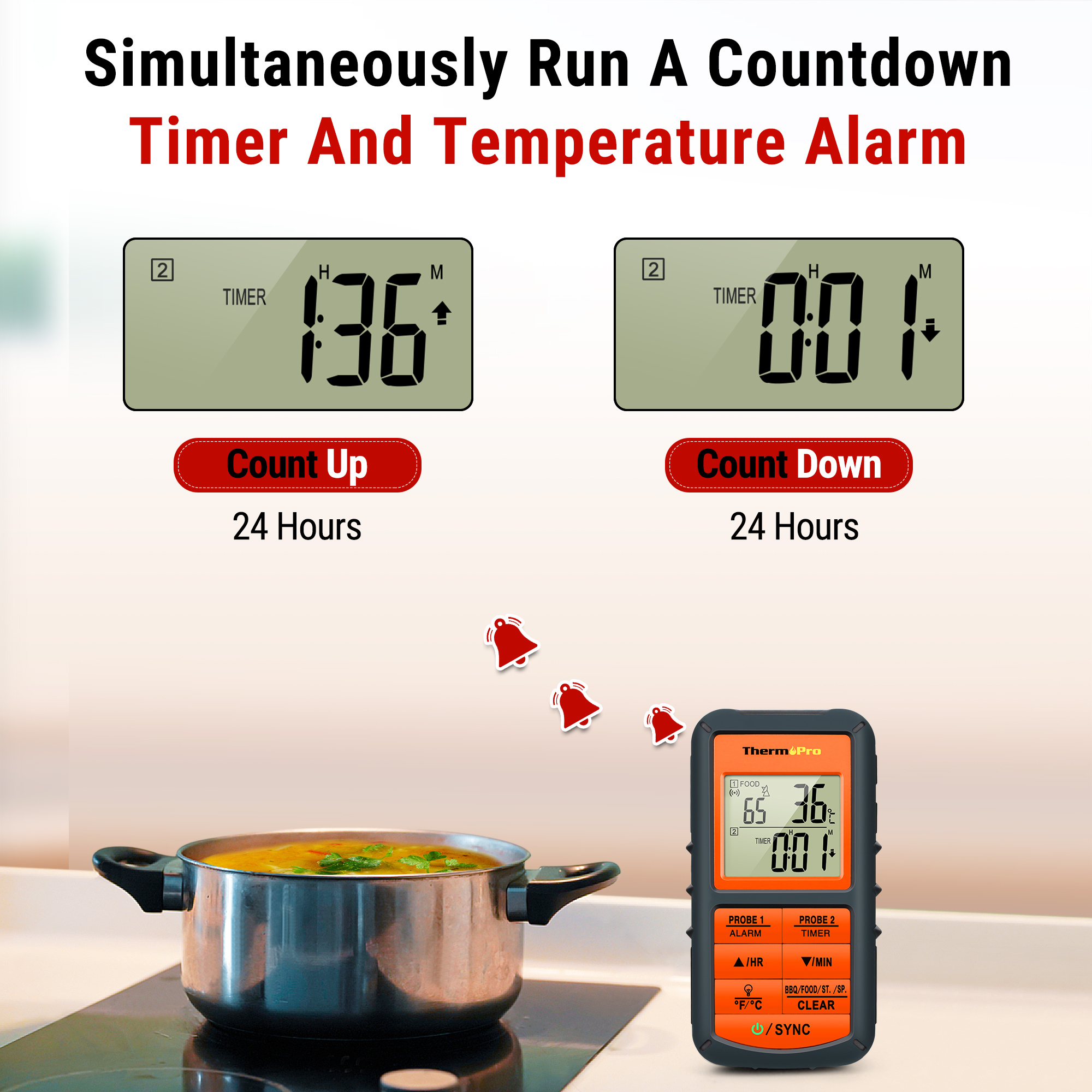 ThermoPro TP08C doble sonda retroiluminada 150M inalámbrico barbacoa parrilla comida carne termómetro para cocina