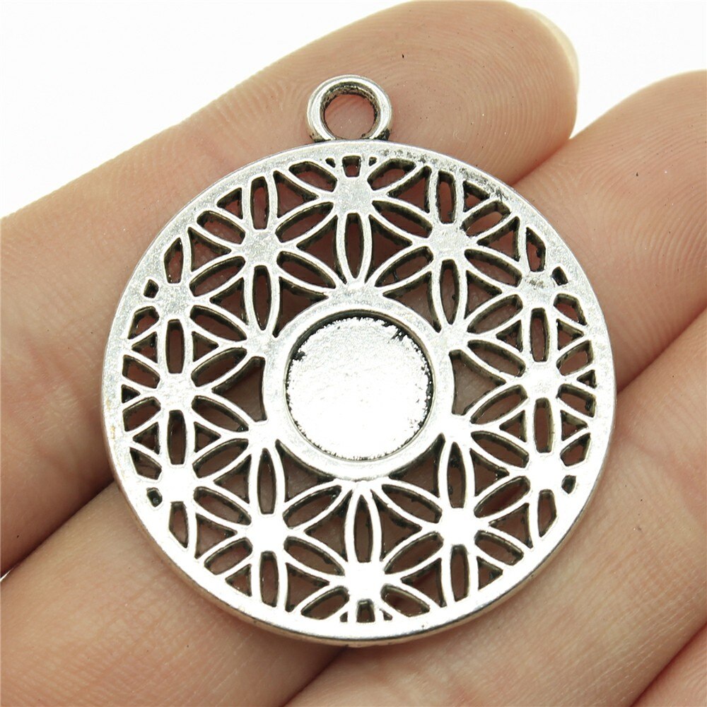 6 stks / partij Charms The Seed Of Life DIY Sieraden Bevindingen Antiek Zilver Kleur De Flower Of Life Charms Hanger: B10525-40x35mm