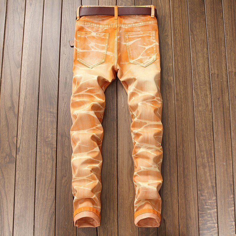 Herre orange farve jeans pencil bukser vasket stor størrelse bukser  j50