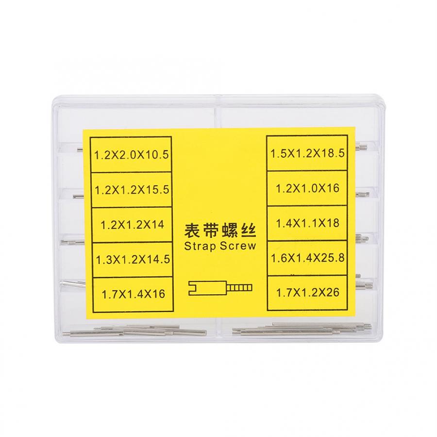 Juego de tornillos de correa de reloj de Metal con caja de almacenamiento, herramientas de reparación de reloj, accesorios, piezas para relojero, 50 Uds./100 Uds.: 50pcs