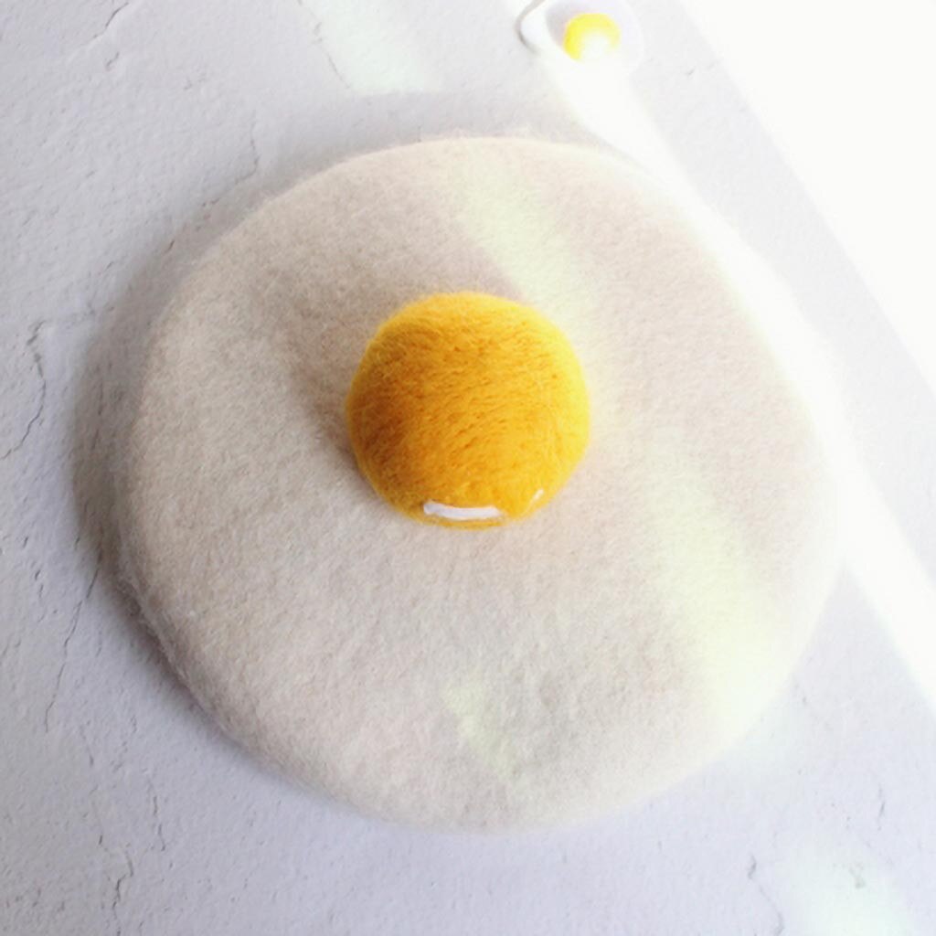 Kvinder kawaii pocheret æggeblomme baretter piger manuel uld filt huer kasketter maler hat vinter forælder-barn fransk hat