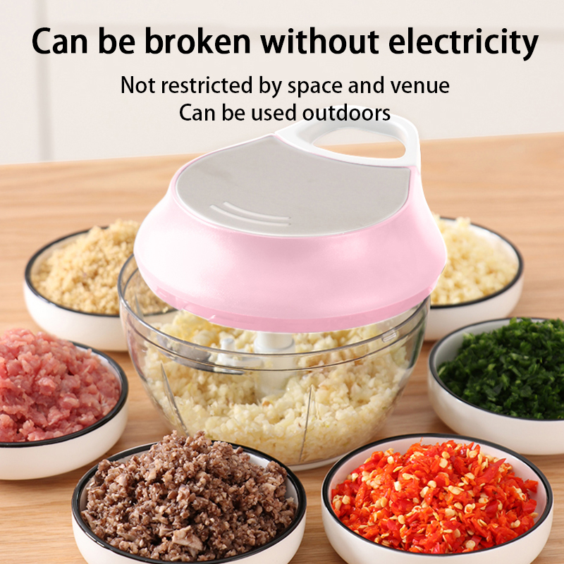 Mini Pink Food Processor 500 Ml Manual 3 Stainless Steel Blade Kitchen Meat Grinder Home